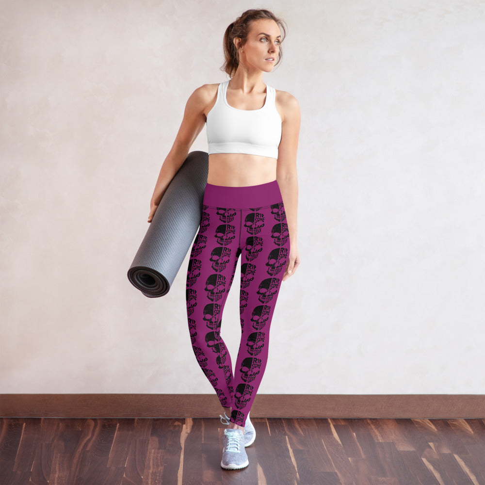Pink Yoga Leggings with Black Half Skull brick pattern – Rip Some