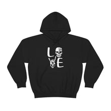 Load image into Gallery viewer, Skull Love Hoodie, Love Skull Hooded Sweatshirt, Skull Rock On Hand