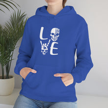 Load image into Gallery viewer, Skull Love Hooded Sweatshirt, Love Skull Hoodie, Rock On Hands Skull Hoodie