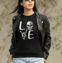Load image into Gallery viewer, Cool Skull Shirt, Skull T Shirt, Rock on Skeleton Hand, Womens Skull Shirt, Love Skull Shirt