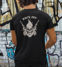 Load image into Gallery viewer, back shirt design saying back off with skull head