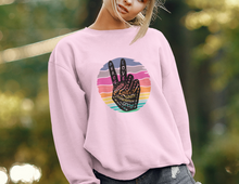 Load image into Gallery viewer, pinkshannonlee wearing peace love freedom sweatshirt