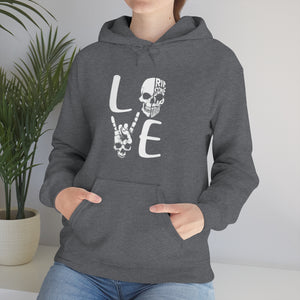 Skull Love Hoodie, Love Skull Hooded Sweatshirt, Skull Rock On Hand