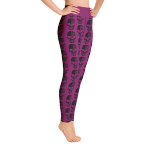Purple Yoga Leggings with Black Half Skull line pattern