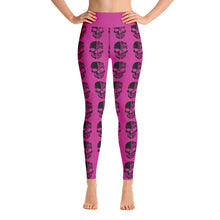 Load image into Gallery viewer, Pink Yoga Leggings with Black Half Skull line pattern