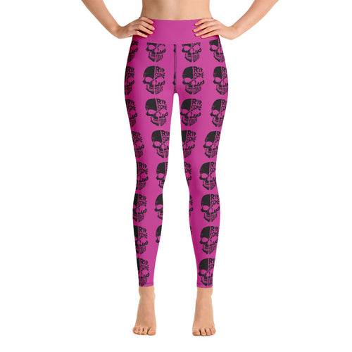 Pink Yoga Leggings with Black Half Skull line pattern