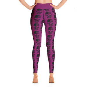 Purple Yoga Leggings with Black Half Skull line pattern