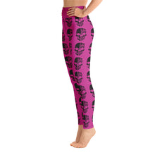 Load image into Gallery viewer, Pink Yoga Leggings with Black Half Skull line pattern