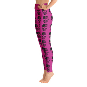 Pink Yoga Leggings with Black Half Skull line pattern