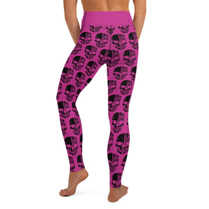 Pink Yoga Leggings with Black Half Skull brick pattern