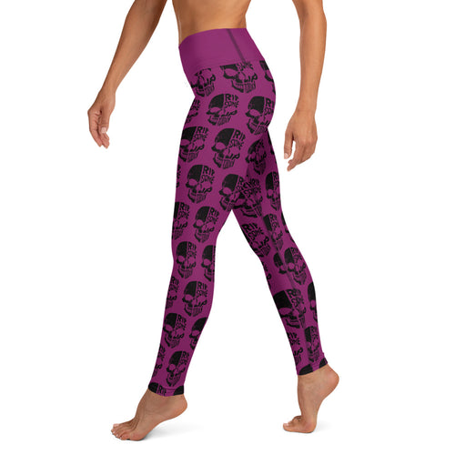 Purple Yoga Leggings with Black Half Skull pattern