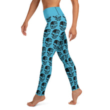 Load image into Gallery viewer, Blue Yoga Leggings with Black Half Skull pattern