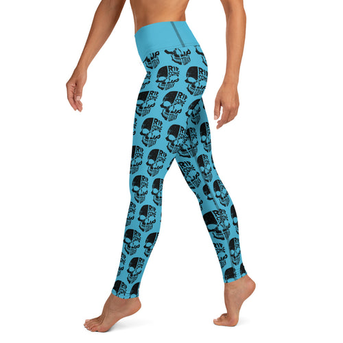 Blue Yoga Leggings with Black Half Skull pattern