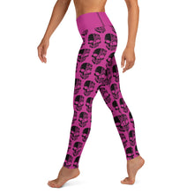 Load image into Gallery viewer, Pink Yoga Leggings with Black Half Skull brick pattern