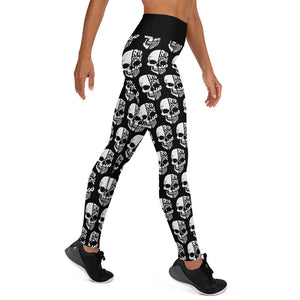 Black Yoga Leggings with White Half Skull pattern