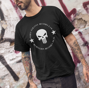punisher Shirt when tyranny becomes law black skull shirt