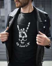 Load image into Gallery viewer, Rock on hands skull black shirt rip some lip