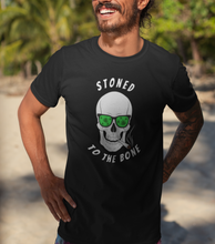 Load image into Gallery viewer, funny weed shirt stoned to the bone black skull T shirt 