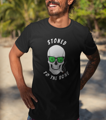 funny weed shirt stoned to the bone black skull T shirt 
