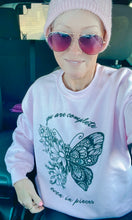 Load image into Gallery viewer, pinkshannonlee wearing you are complete even in pieces pink butterfly sweatshirt